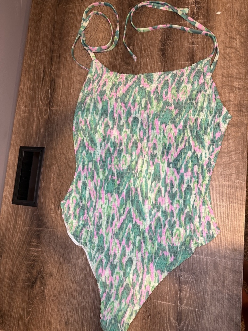 Source Unknown Green and Pink Patterned One-Piece Swimsuit